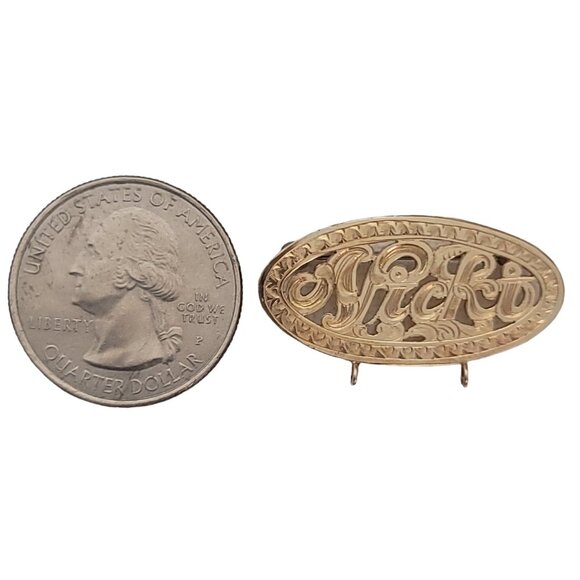 10K Yellow Gold Oval Etched Nicki Pin With Bales For Charms E927 - Picture 5 of 9